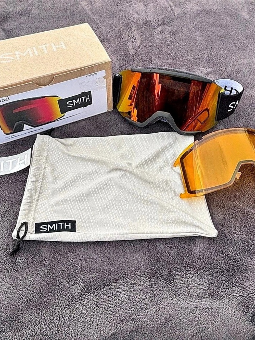 Smith Squad Snow Goggles (Black with ChromaPop Sun Red Mirror and Bonus Yellow